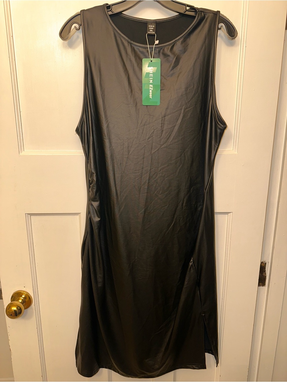 ⭐️ SHEIN 2X Black Faux Leather Sleeveless Shift Dress NWT
